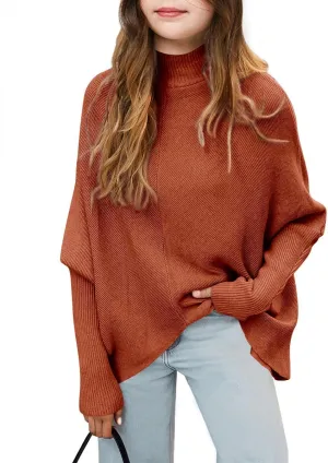 SySea Girls Pullover Sweaters Oversized Long Sleeve Turtleneck Knit Sweater Casual School Tops for 5-14 Years