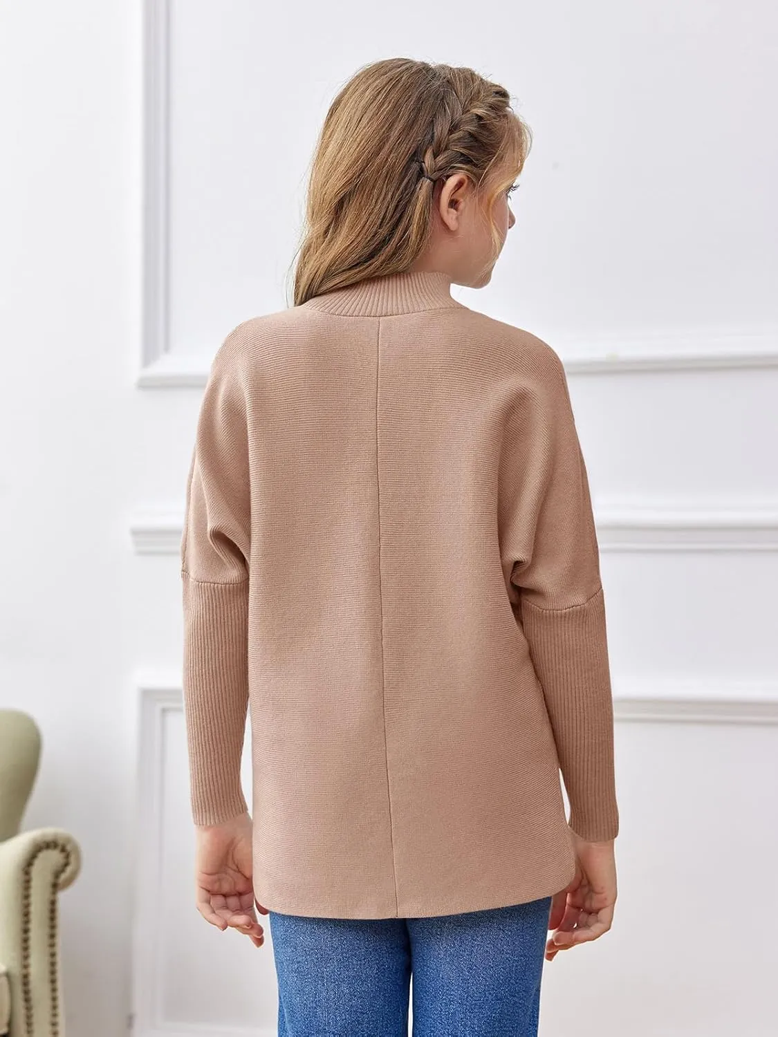 SySea Girls Pullover Sweaters Oversized Long Sleeve Turtleneck Knit Sweater Casual School Tops for 5-14 Years