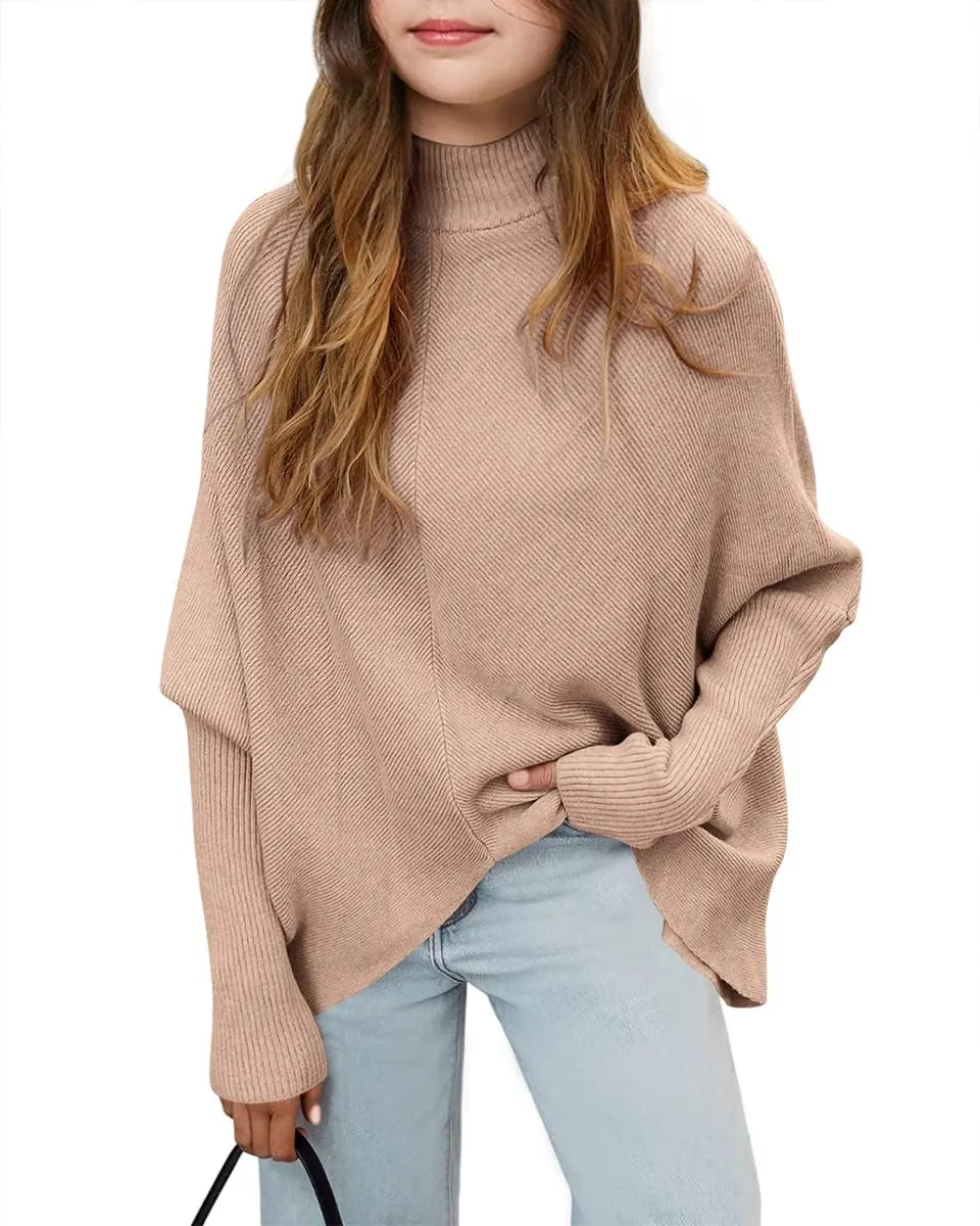 SySea Girls Pullover Sweaters Oversized Long Sleeve Turtleneck Knit Sweater Casual School Tops for 5-14 Years