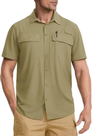 TACVASEN Fishing Shirts for Men Cool Hiking Shirt Button Up Short Sleeve SPF UPF 50  Sun Shirt Quick Dry for Tactical