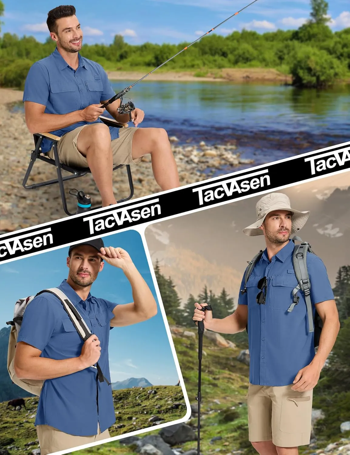 TACVASEN Fishing Shirts for Men Cool Hiking Shirt Button Up Short Sleeve SPF UPF 50  Sun Shirt Quick Dry for Tactical