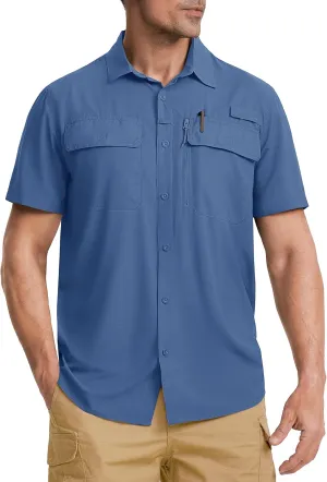 TACVASEN Fishing Shirts for Men Cool Hiking Shirt Button Up Short Sleeve SPF UPF 50  Sun Shirt Quick Dry for Tactical