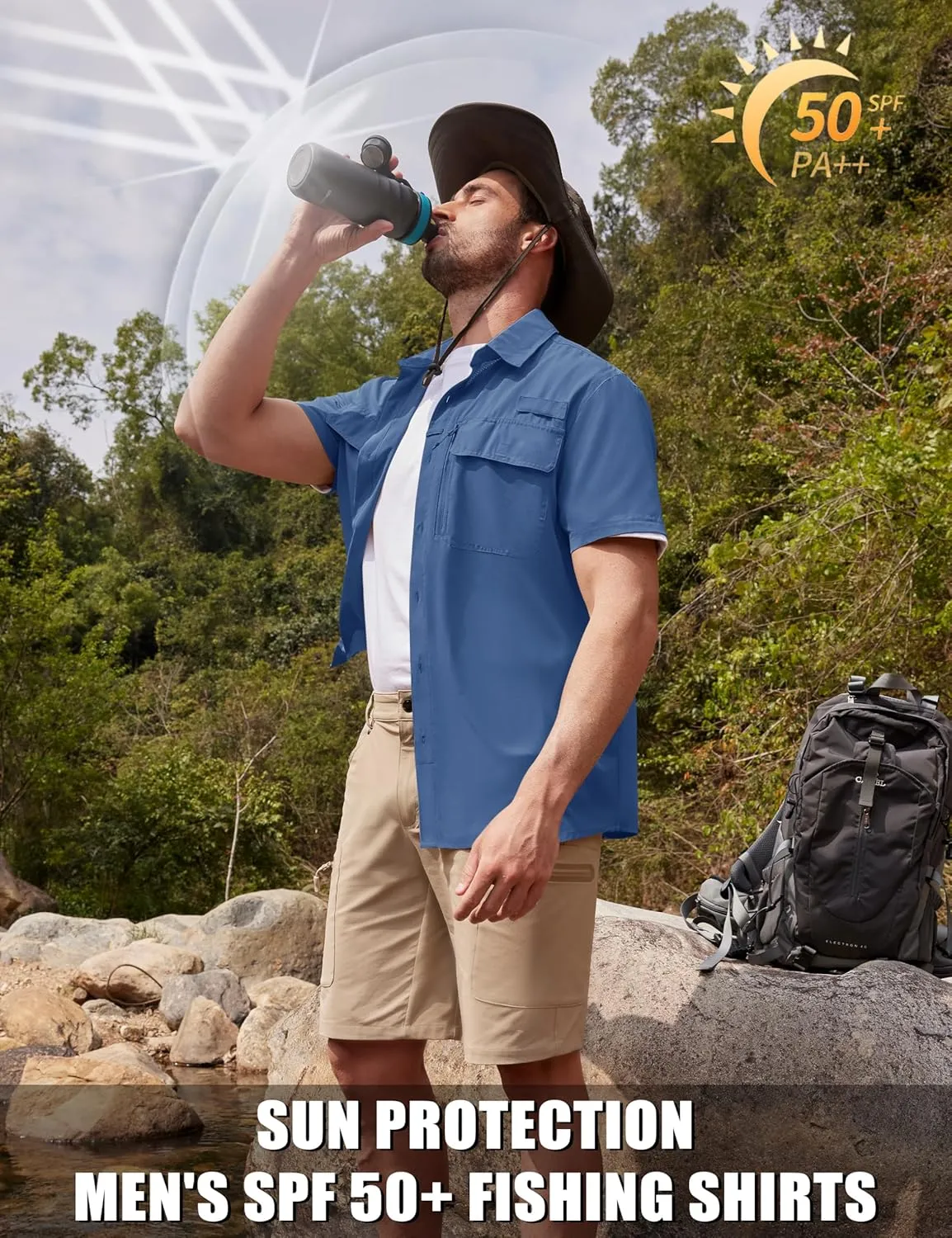TACVASEN Fishing Shirts for Men Cool Hiking Shirt Button Up Short Sleeve SPF UPF 50  Sun Shirt Quick Dry for Tactical