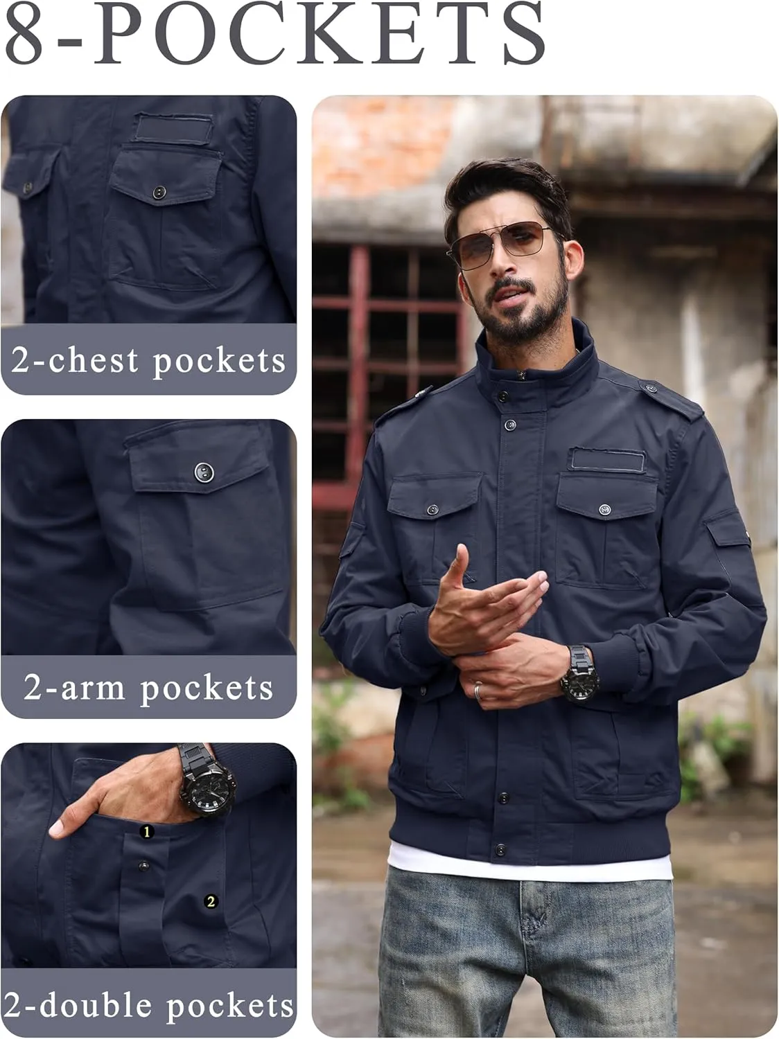 TACVASEN Men's Military Cargo Jacket with Multi Pockets