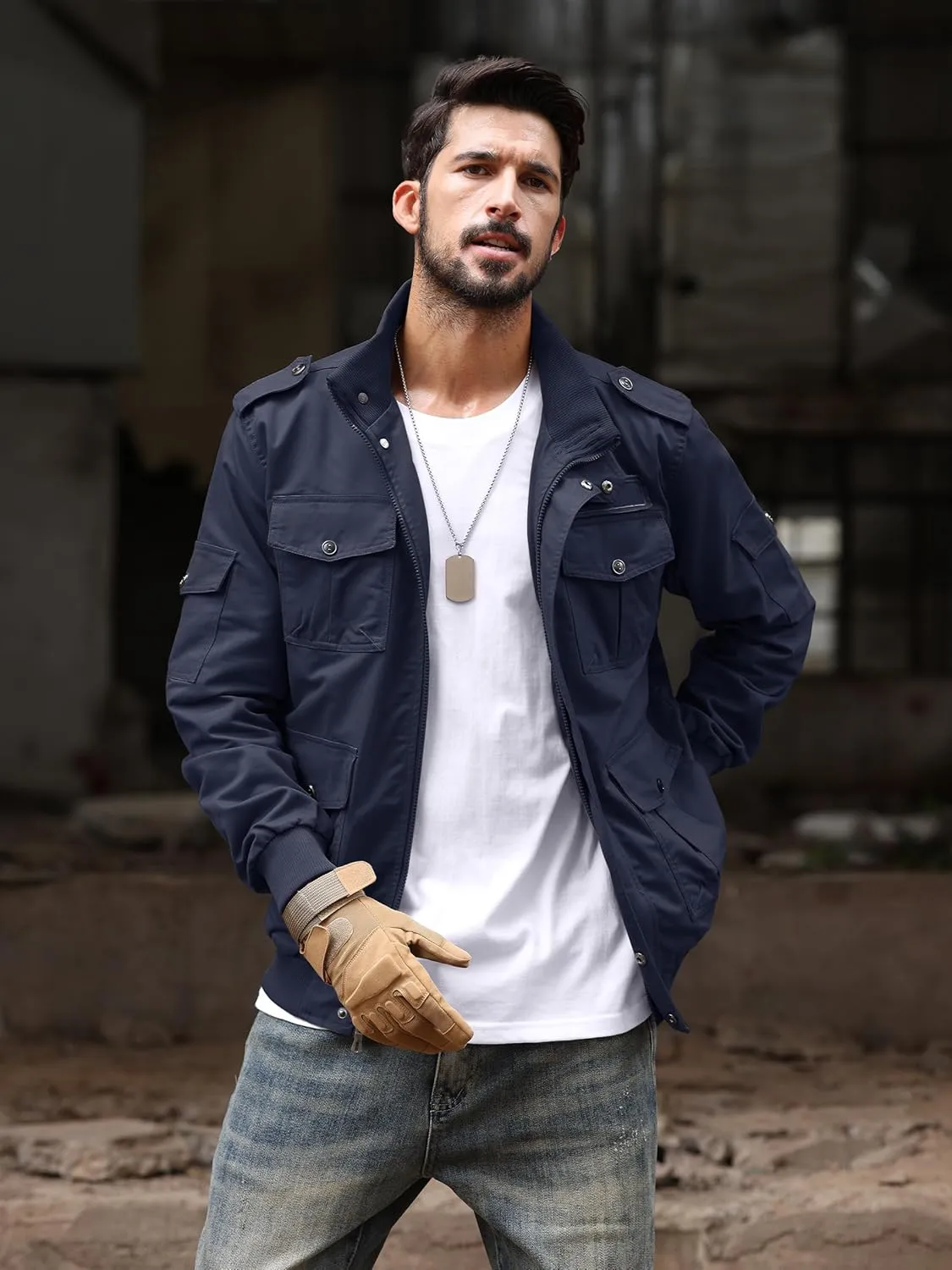 TACVASEN Men's Military Cargo Jacket with Multi Pockets