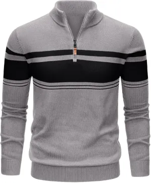 TACVASEN Mens Sweater Quarter Zip Pullover Cotton Long Sleeve Sweaters Striped Causal Pullovers Fall Winter Sweatshirt