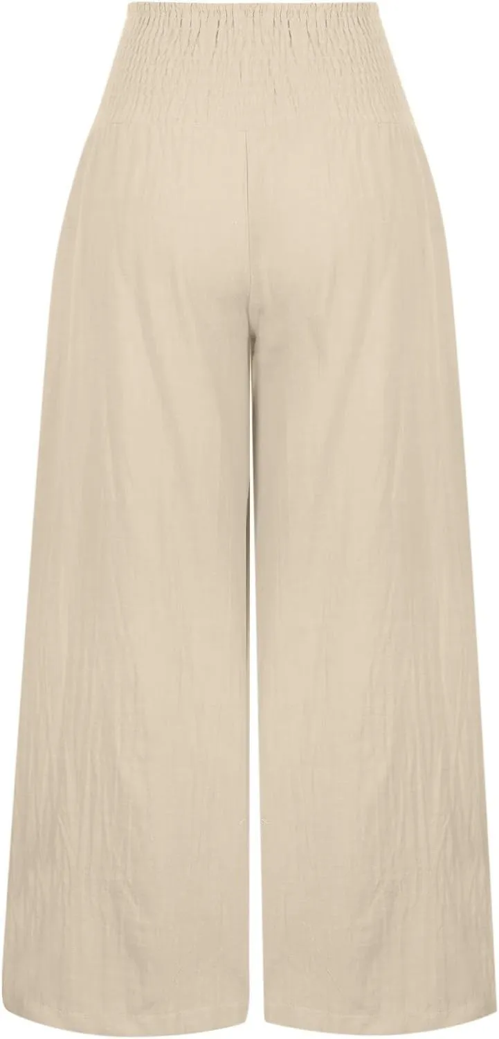 TARIENDY Womens High Waisted Pants Wide Leg Loose Palazzo Pants Elastic Beach Casual Pants Summer Trousers with Pockets
