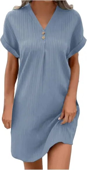 TARIENDY Womens Short Sleeve Dress Loose Fit V Neck Dresses Casual Summer Comfy Sundress Plain Beach Vacation Outfits 2025