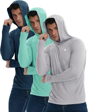 TELALEO 3/2 Pack Men's UPF 50  Sun Protection Lightweight Hoodie Performance Long Sleeve SPF UV Shirt for Fishing Running