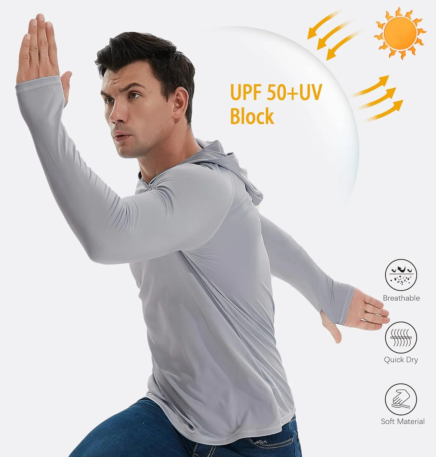 TELALEO 3/2 Pack Men's UPF 50  Sun Protection Lightweight Hoodie Performance Long Sleeve SPF UV Shirt for Fishing Running