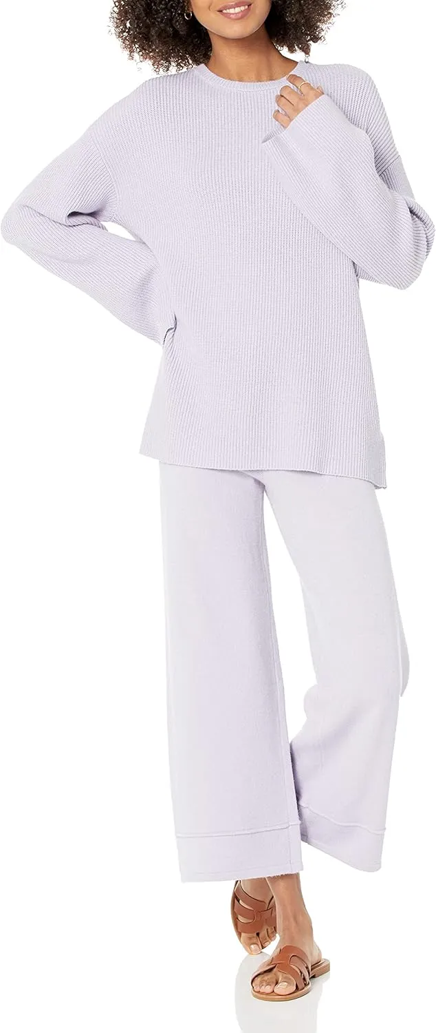 The Drop Women's Alice Crew-Neck Back-Slit Ribbed Pullover Sweater