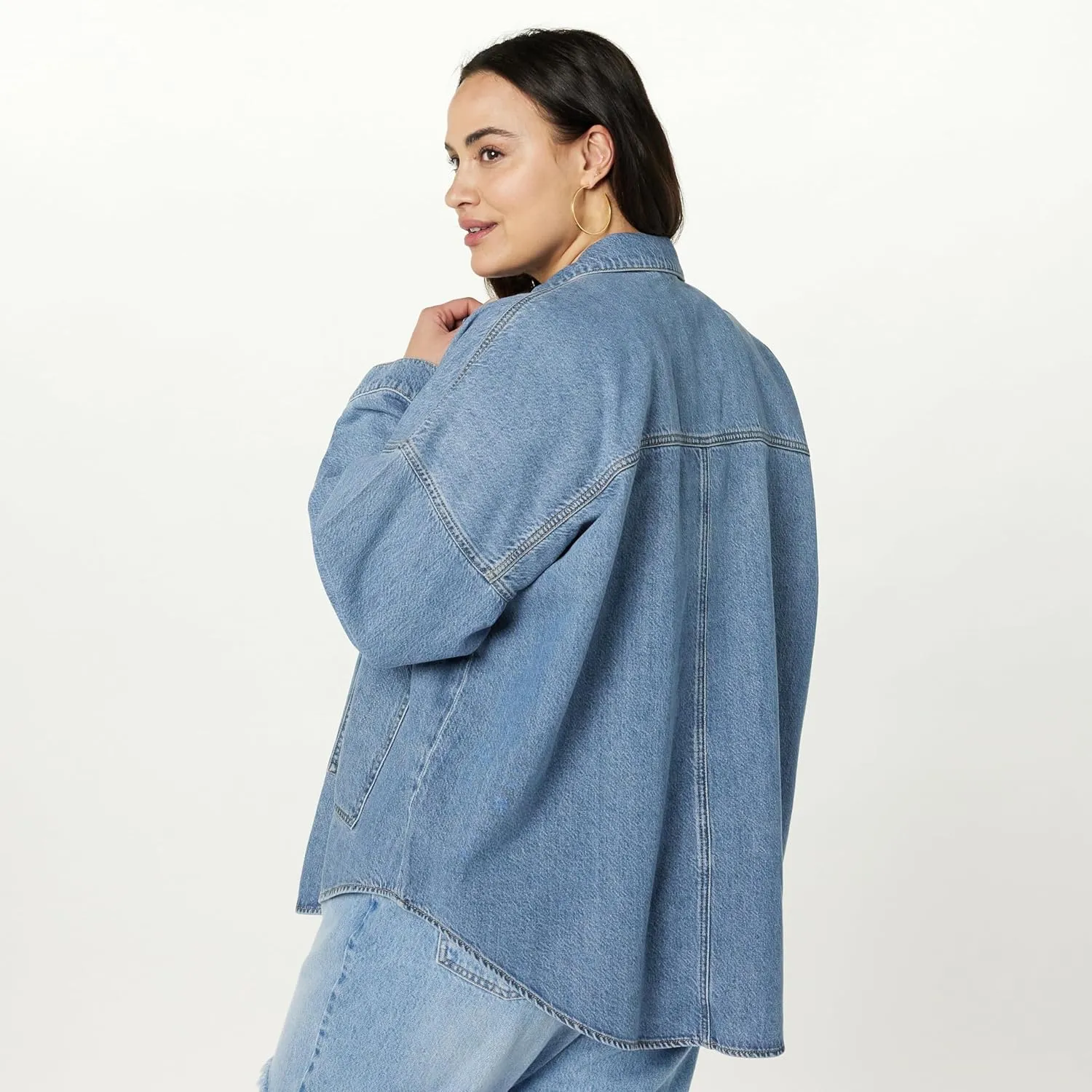 The Drop Women's Pilar Long Denim Shirt Jacket