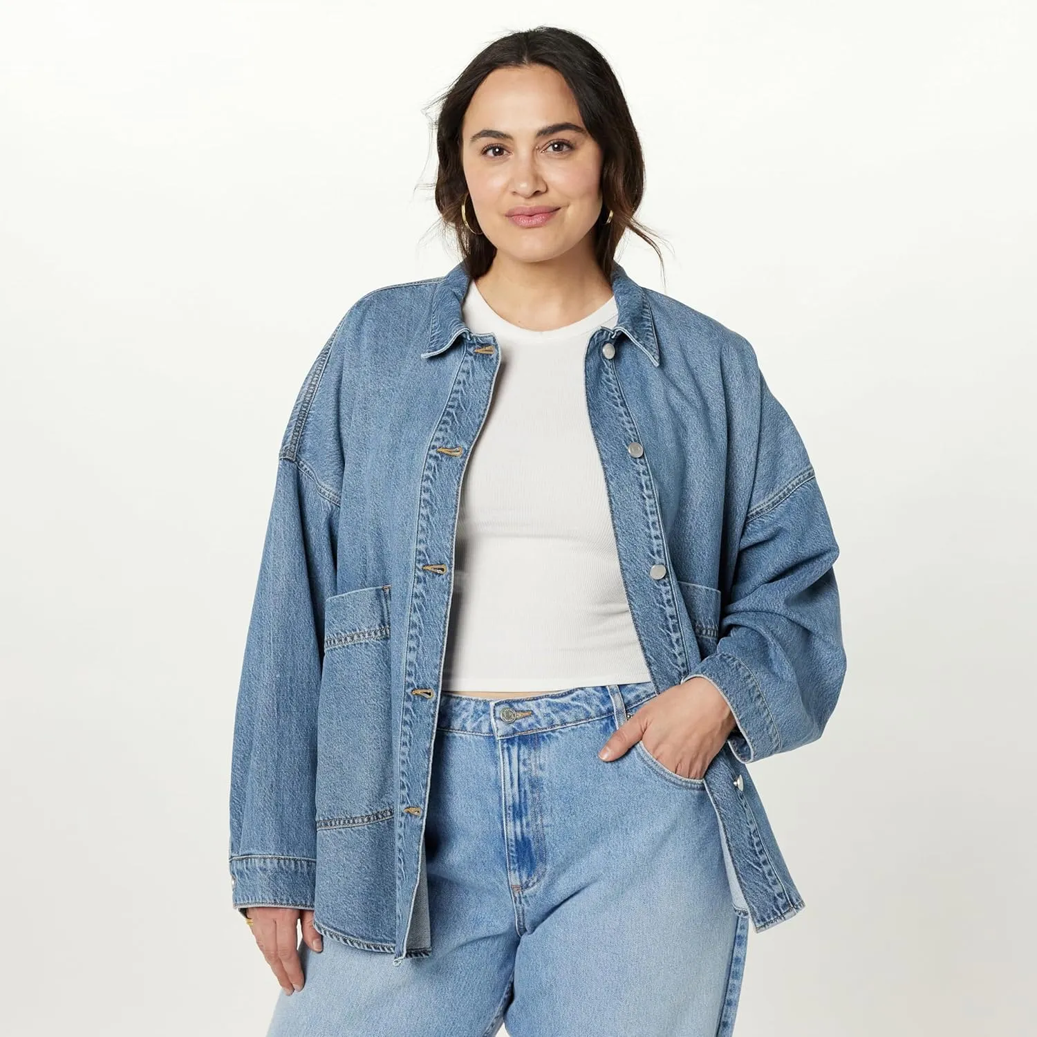 The Drop Women's Pilar Long Denim Shirt Jacket
