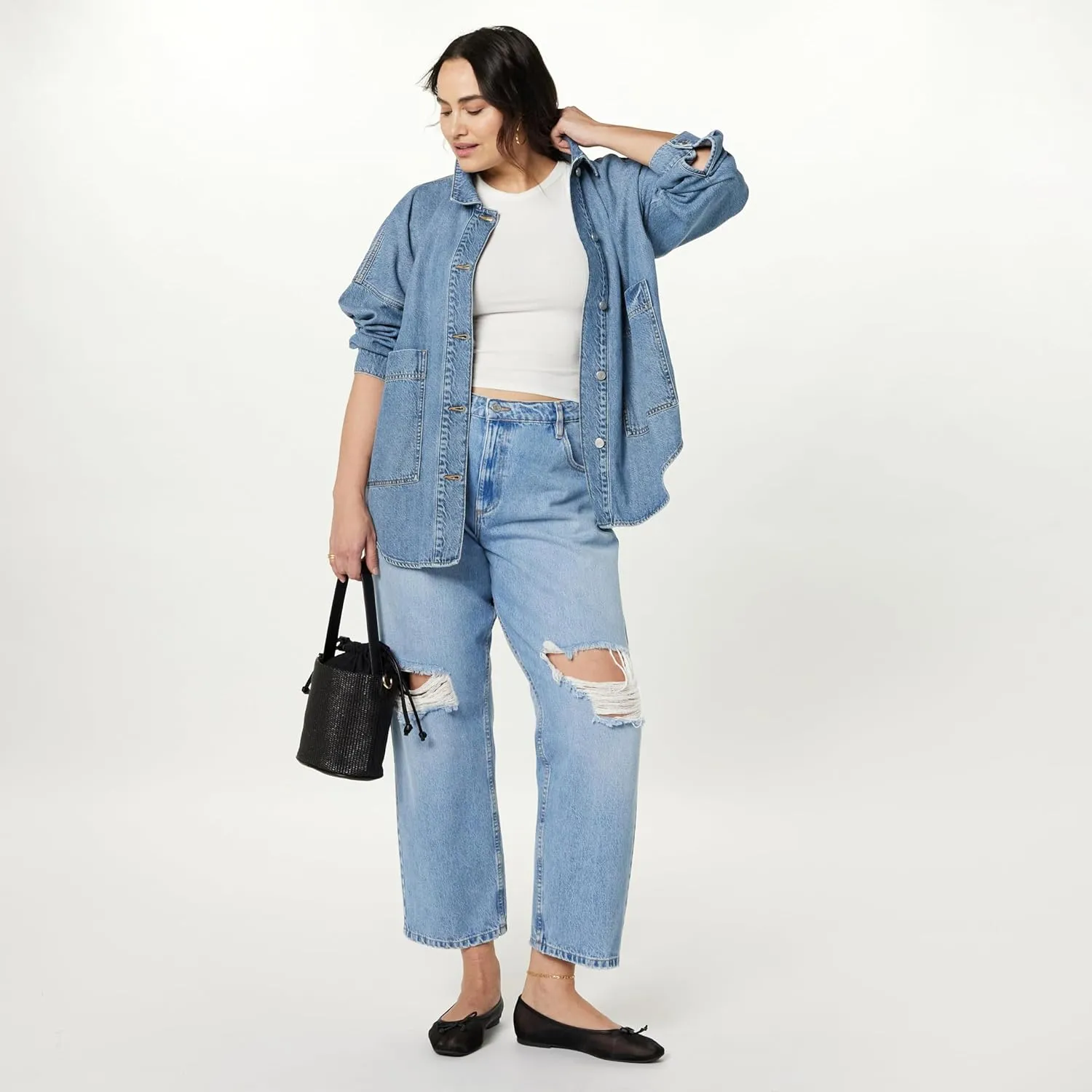 The Drop Women's Pilar Long Denim Shirt Jacket