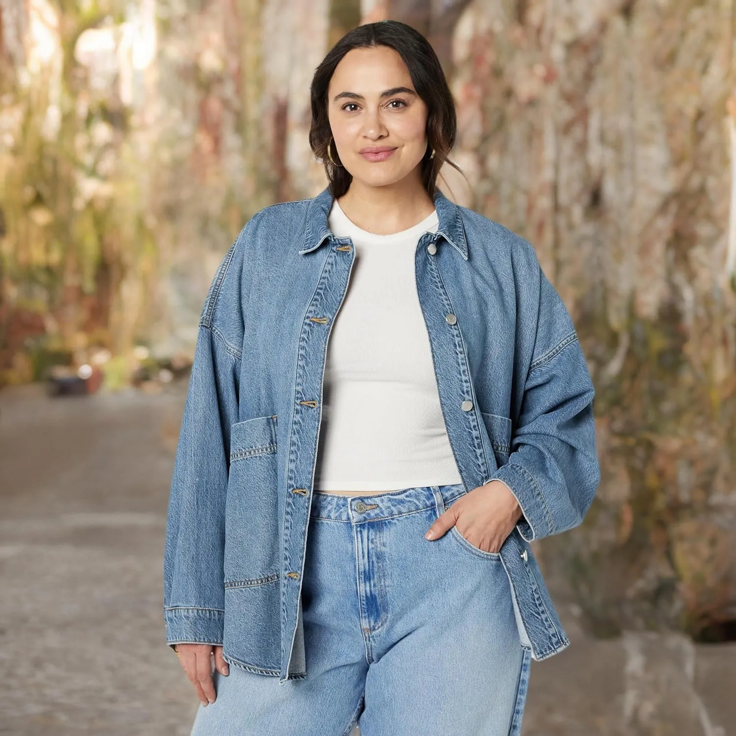 The Drop Women's Pilar Long Denim Shirt Jacket