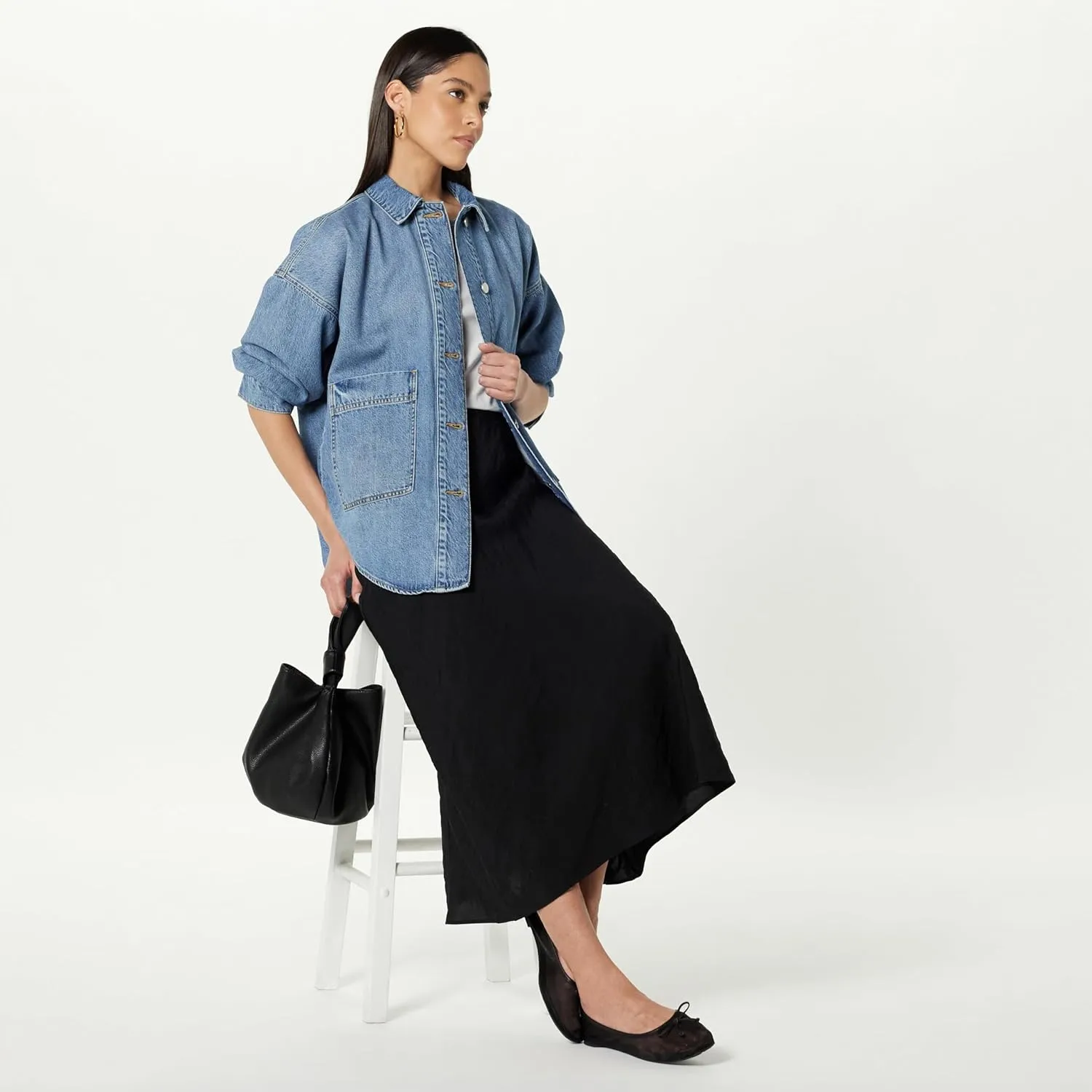 The Drop Women's Pilar Long Denim Shirt Jacket