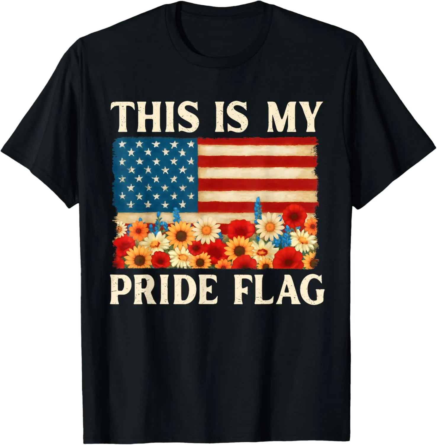 This Is My Pride Flag Boho Floral USA Flag 4th Of July T-Shirt