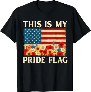 This Is My Pride Flag Boho Floral USA Flag 4th Of July T-Shirt