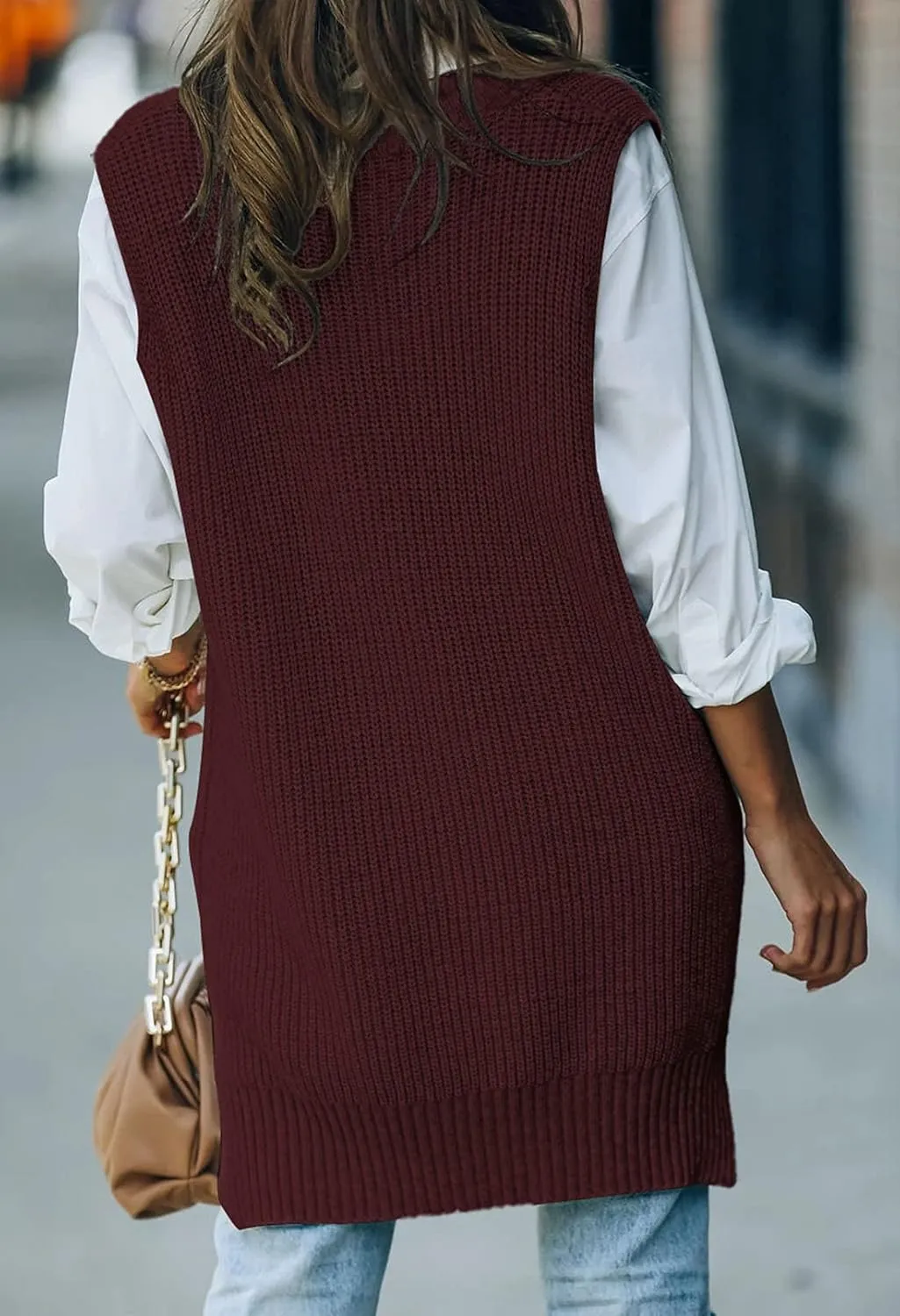 TOLENY Women V Neck Sweater Vest Tops Oversized Sleeveless Tunic Pullover Knitted Tops