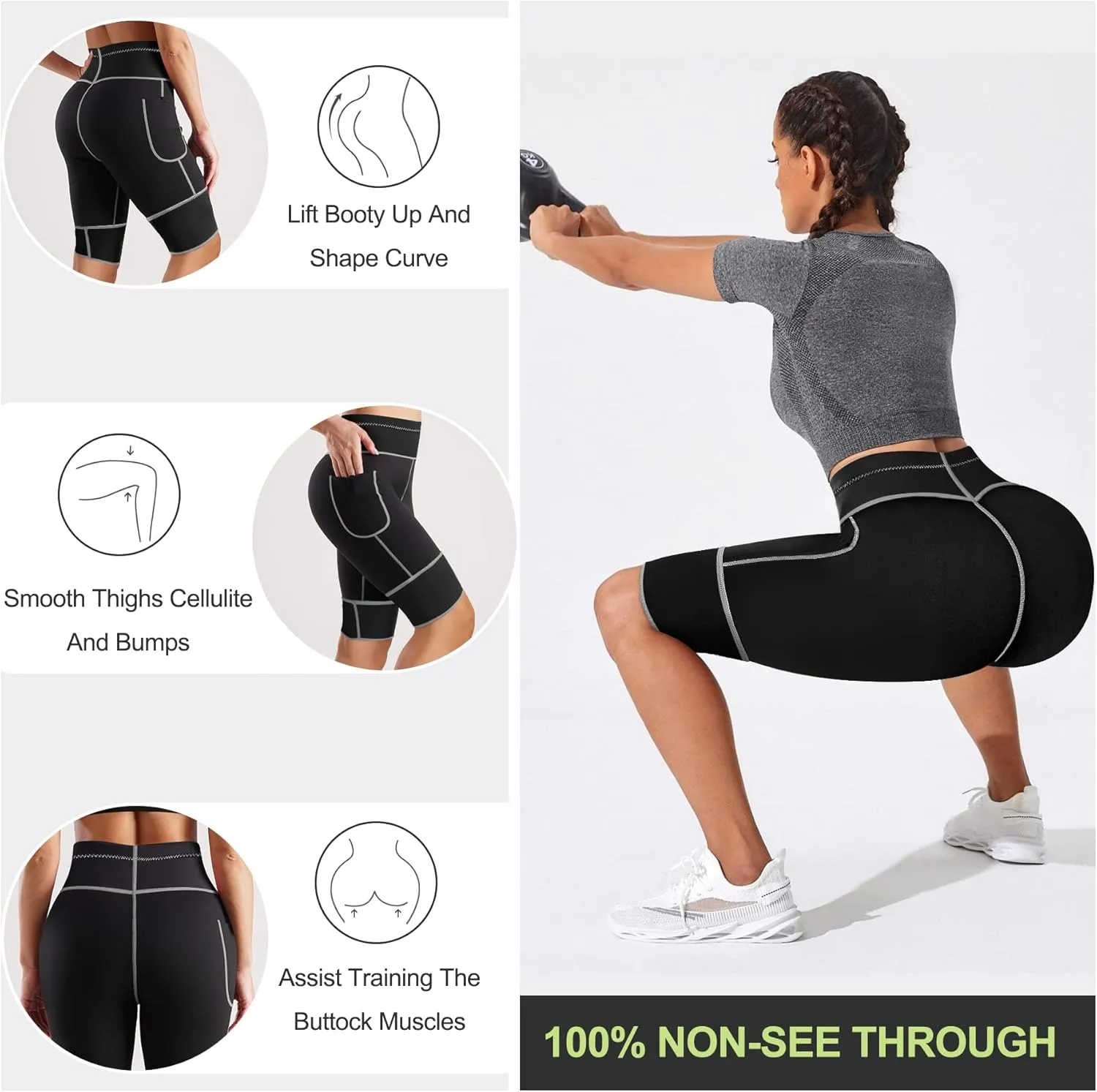 TrainingGirl Women's Hot Neoprene Sauna Sweat Shorts with Pocket Weight Loss Slimming Pants Workout Body Shaper Yoga Leggings