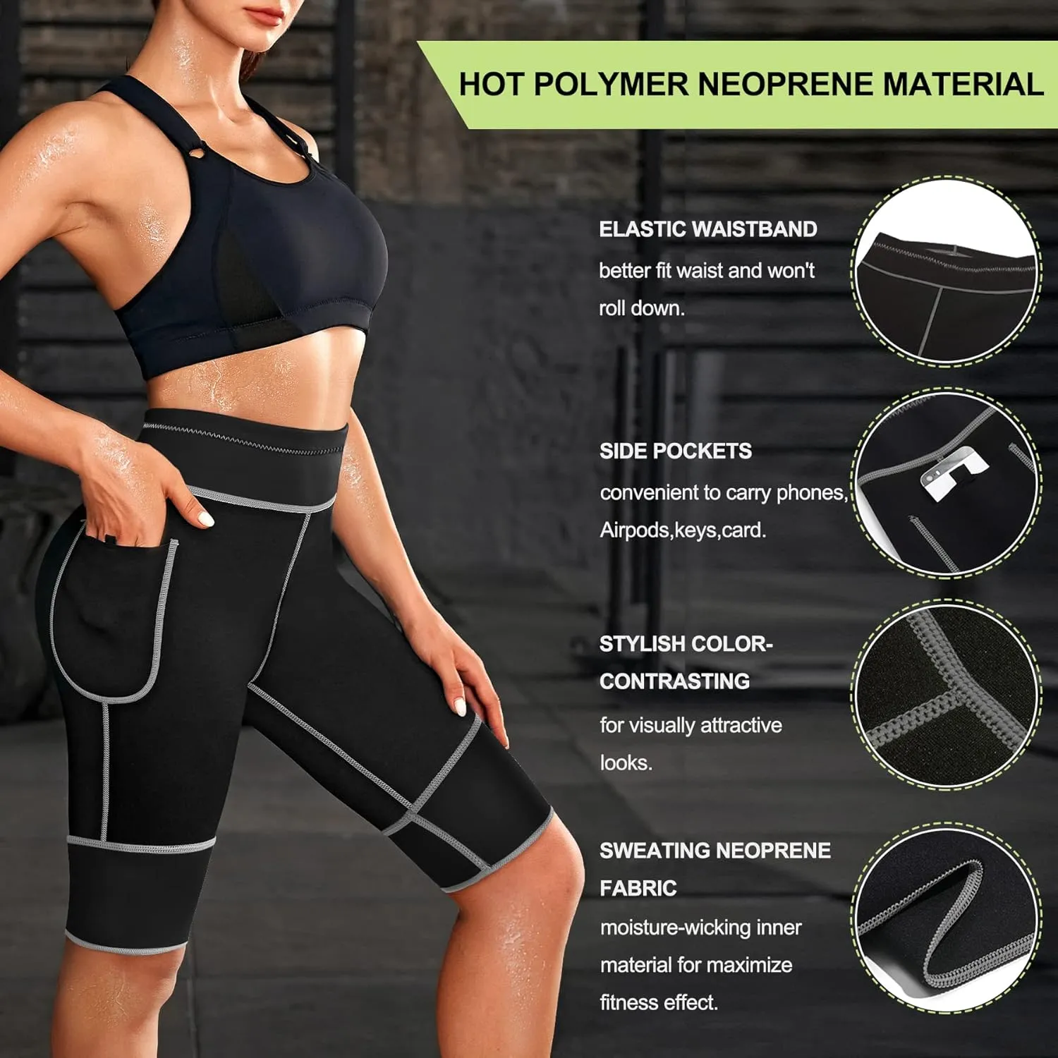 TrainingGirl Women's Hot Neoprene Sauna Sweat Shorts with Pocket Weight Loss Slimming Pants Workout Body Shaper Yoga Leggings