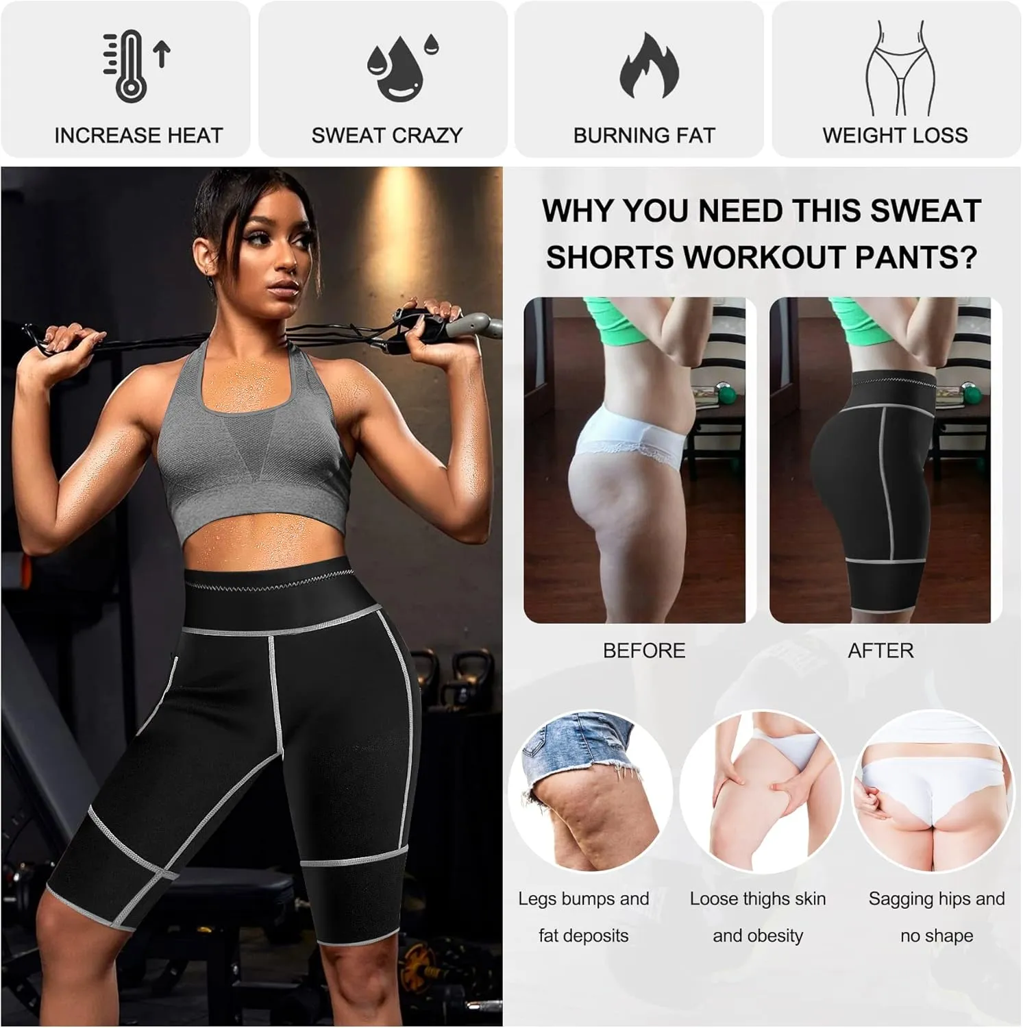 TrainingGirl Women's Hot Neoprene Sauna Sweat Shorts with Pocket Weight Loss Slimming Pants Workout Body Shaper Yoga Leggings