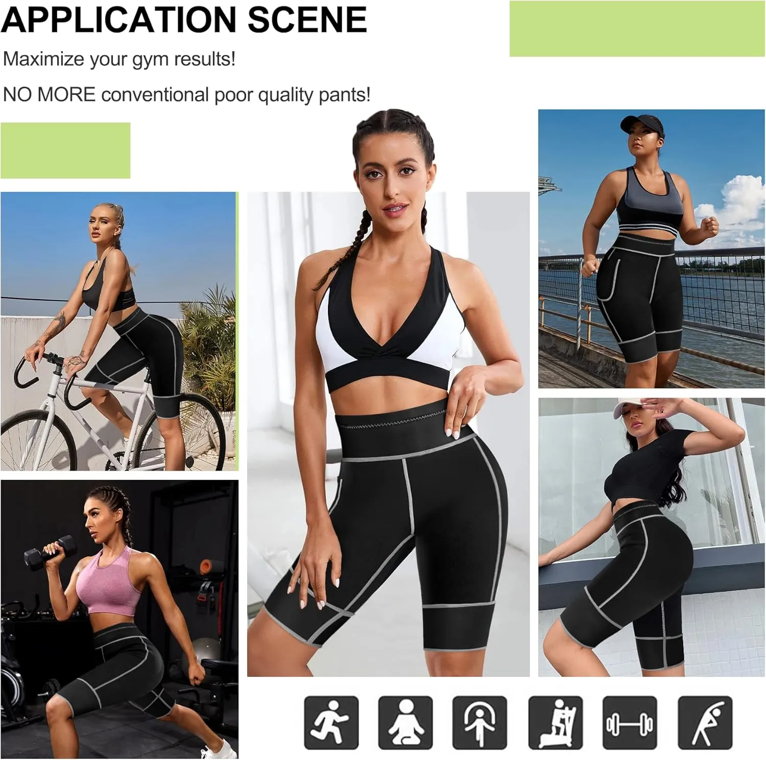 TrainingGirl Women's Hot Neoprene Sauna Sweat Shorts with Pocket Weight Loss Slimming Pants Workout Body Shaper Yoga Leggings