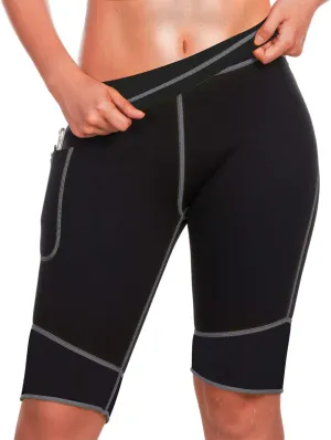 TrainingGirl Women's Hot Neoprene Sauna Sweat Shorts with Pocket Weight Loss Slimming Pants Workout Body Shaper Yoga Leggings