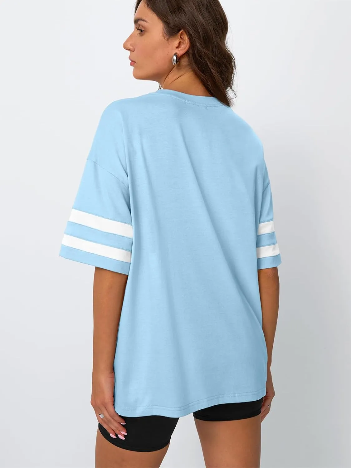 Trendy Queen Womens Oversized Tee Shirts Loose Fit Tops Round Neck Color Block Half Sleeve Casual Summer Clothes 2025