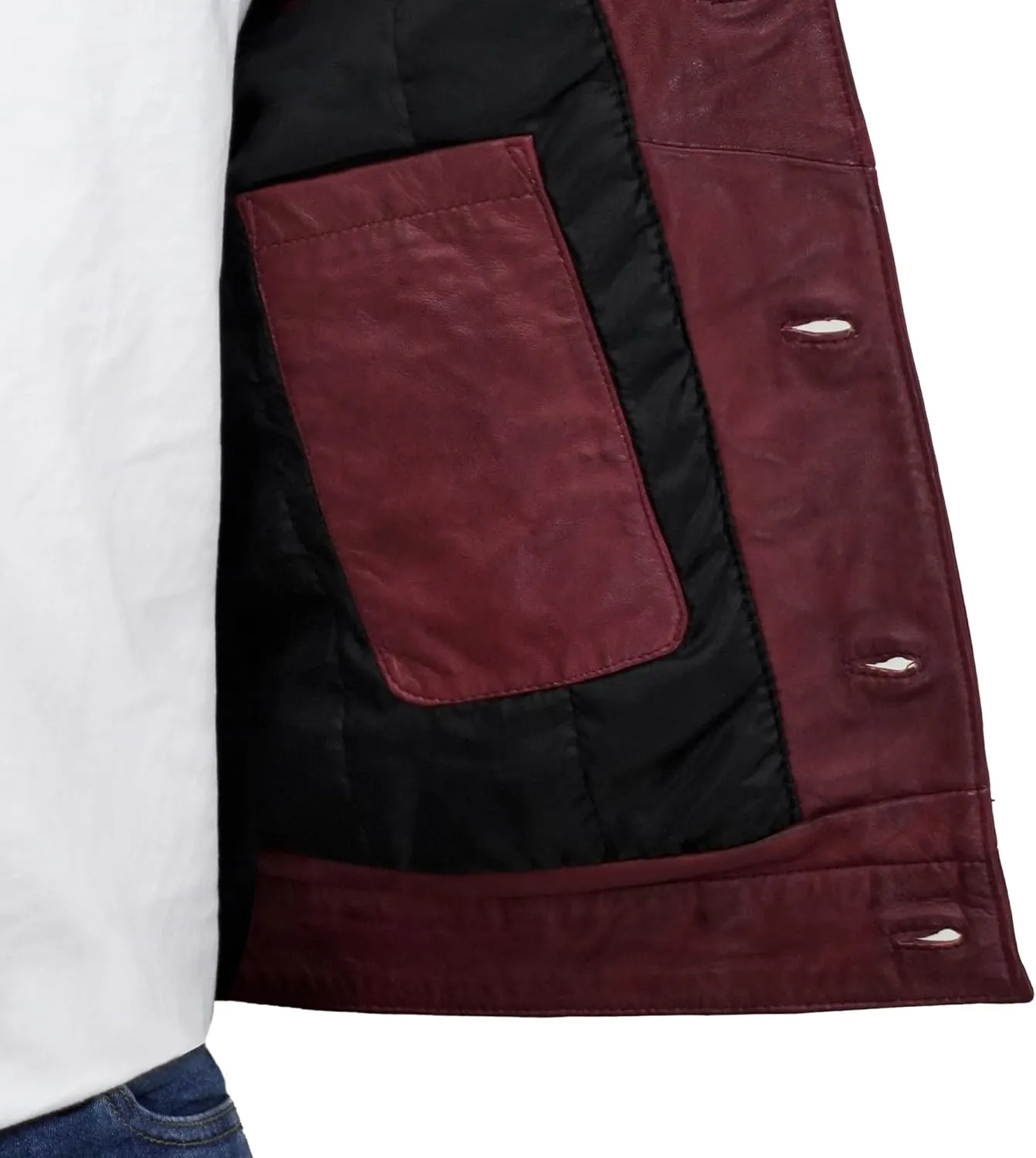 Trucker Style Casual Vintage Leather Jacket Men - Classic Button Down Real Lambskin Jackets For Mens With Pockets