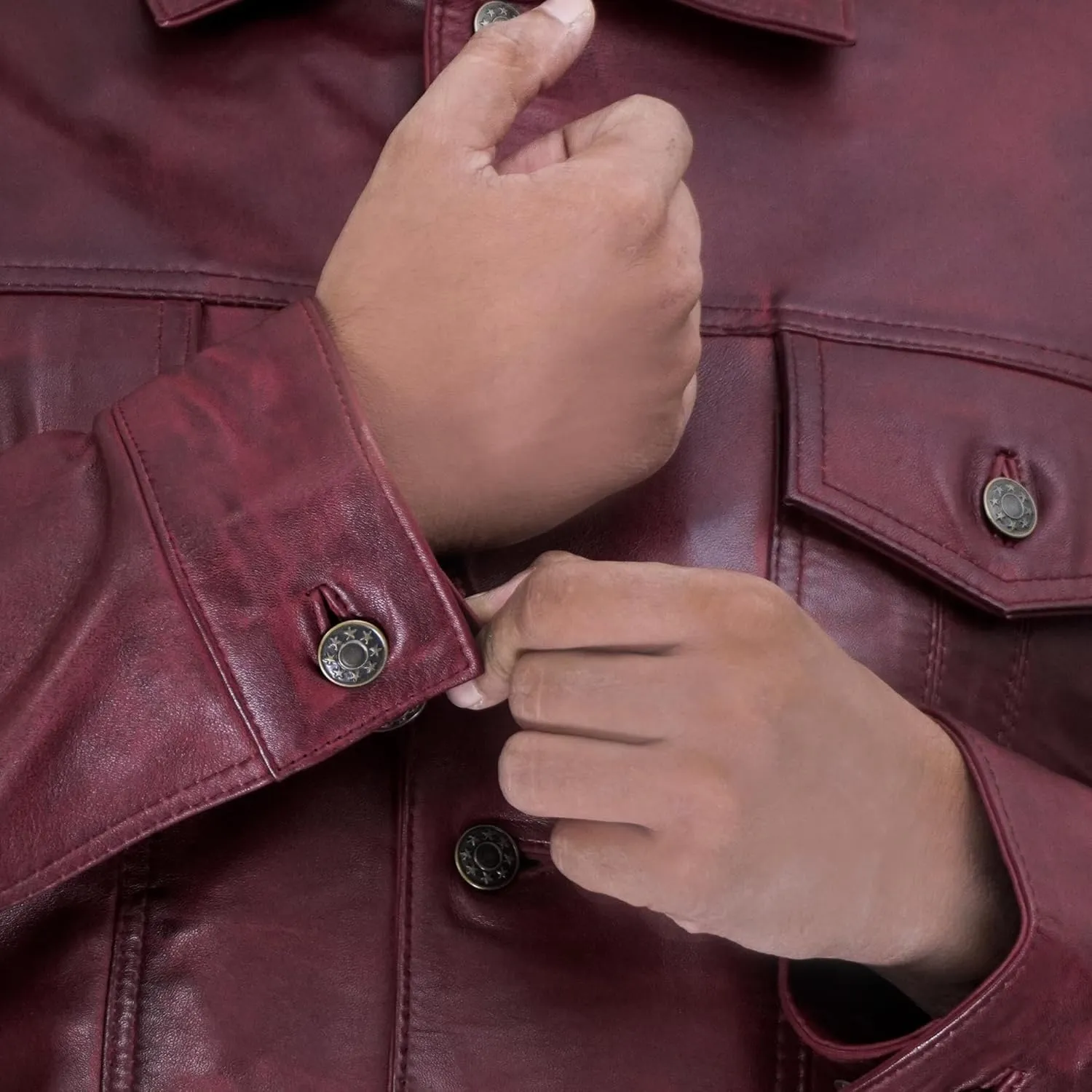 Trucker Style Casual Vintage Leather Jacket Men - Classic Button Down Real Lambskin Jackets For Mens With Pockets