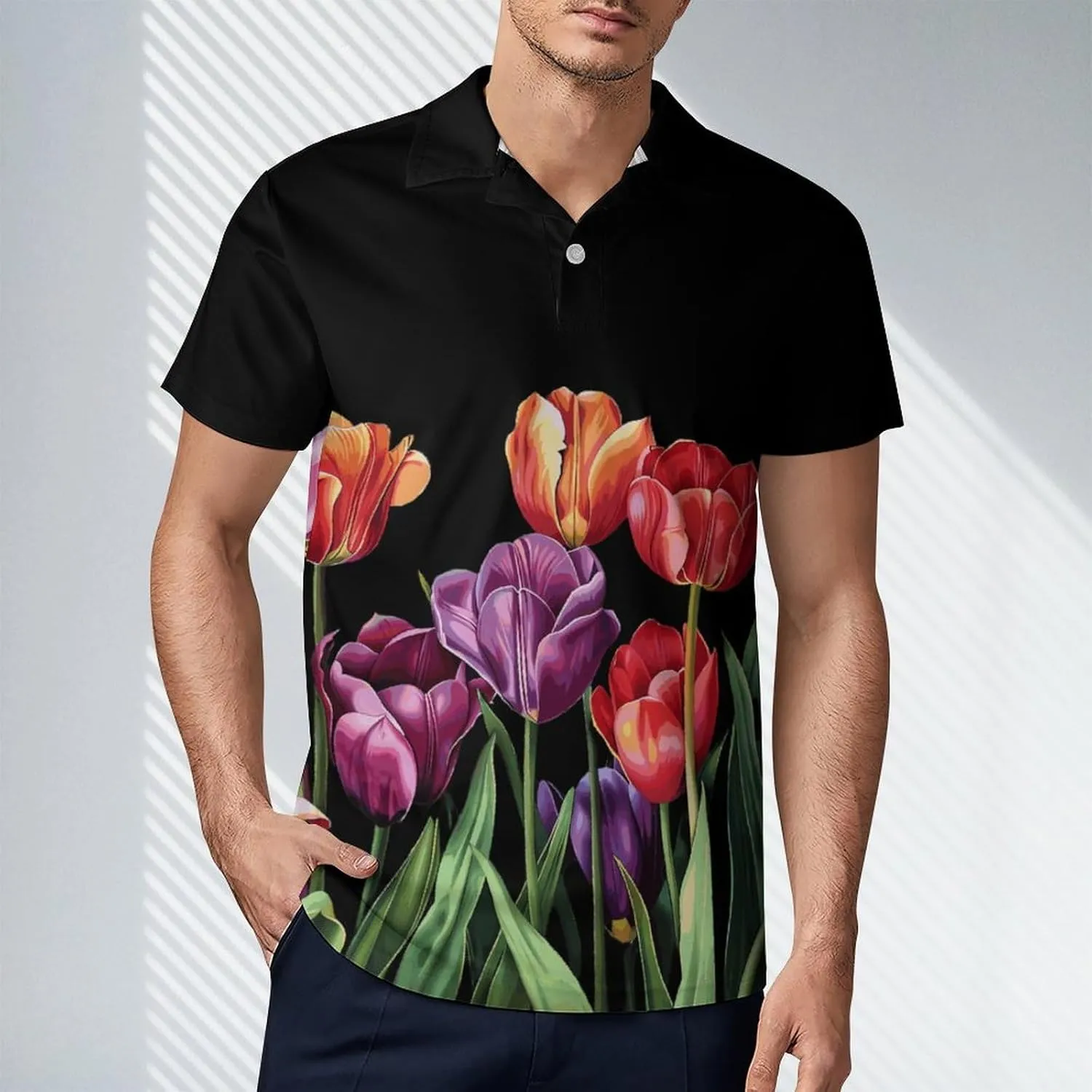 Tulips Flowers Men's Polo Shirt Short Sleeve Casual Athletic Quick Dry Golf T-Shirts