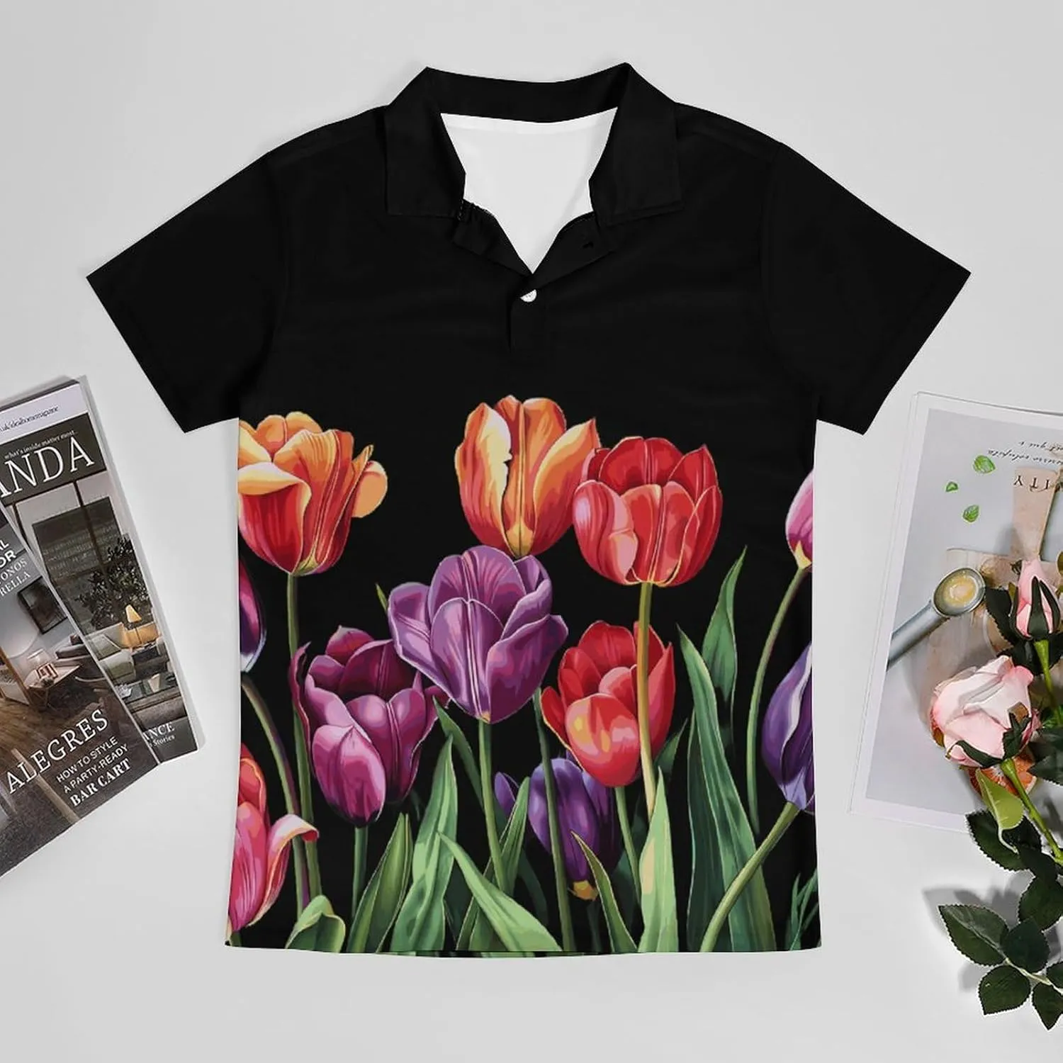 Tulips Flowers Men's Polo Shirt Short Sleeve Casual Athletic Quick Dry Golf T-Shirts