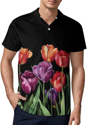 Tulips Flowers Men's Polo Shirt Short Sleeve Casual Athletic Quick Dry Golf T-Shirts