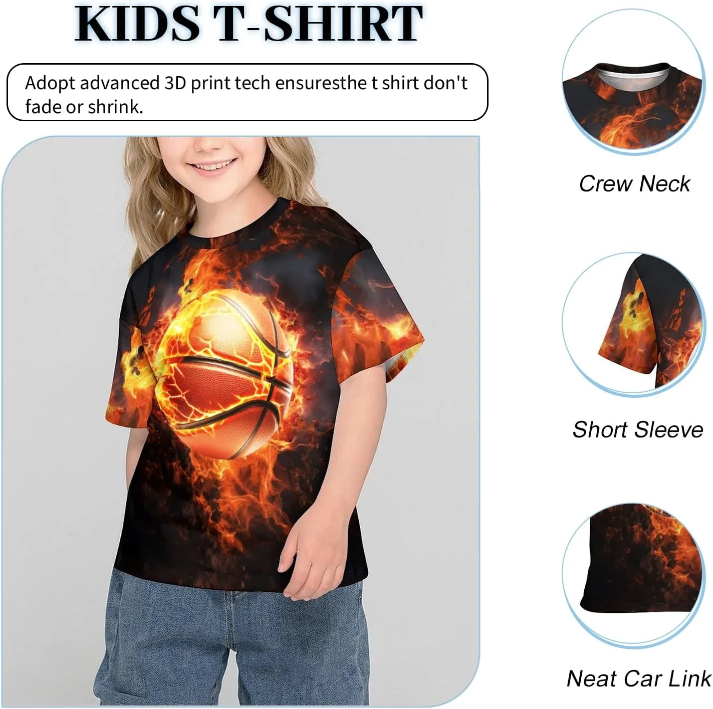 Unisex 3D Graphic Printed T-Shirts, Boys Girls Kids Crewneck Short Sleeve T Shirts, Cool Tees for 6-16 Years Teens