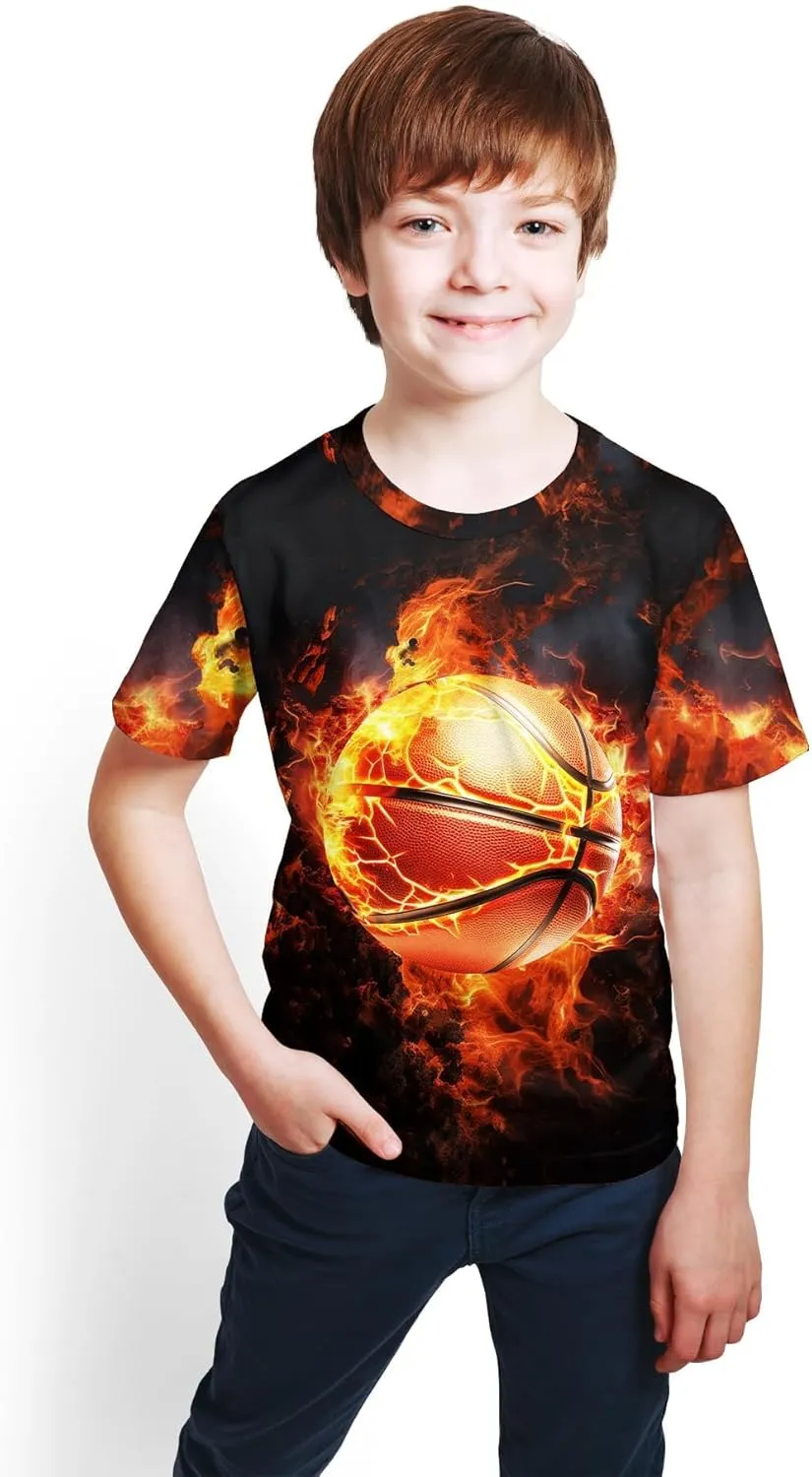 Unisex 3D Graphic Printed T-Shirts, Boys Girls Kids Crewneck Short Sleeve T Shirts, Cool Tees for 6-16 Years Teens