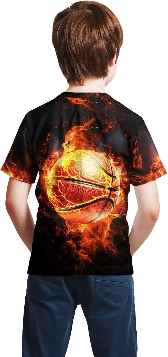 Unisex 3D Graphic Printed T-Shirts, Boys Girls Kids Crewneck Short Sleeve T Shirts, Cool Tees for 6-16 Years Teens