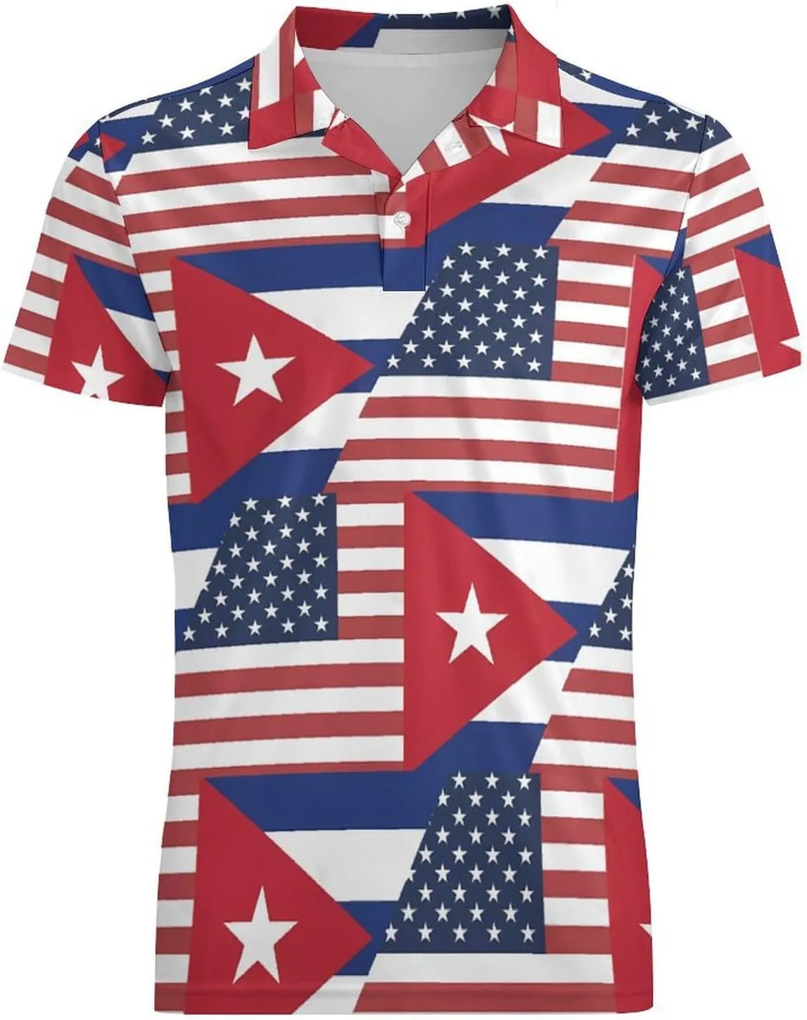 U.S. Cuba Flag Men's Polo Shirt Short Sleeve Casual Athletic Quick Dry Golf T-Shirts