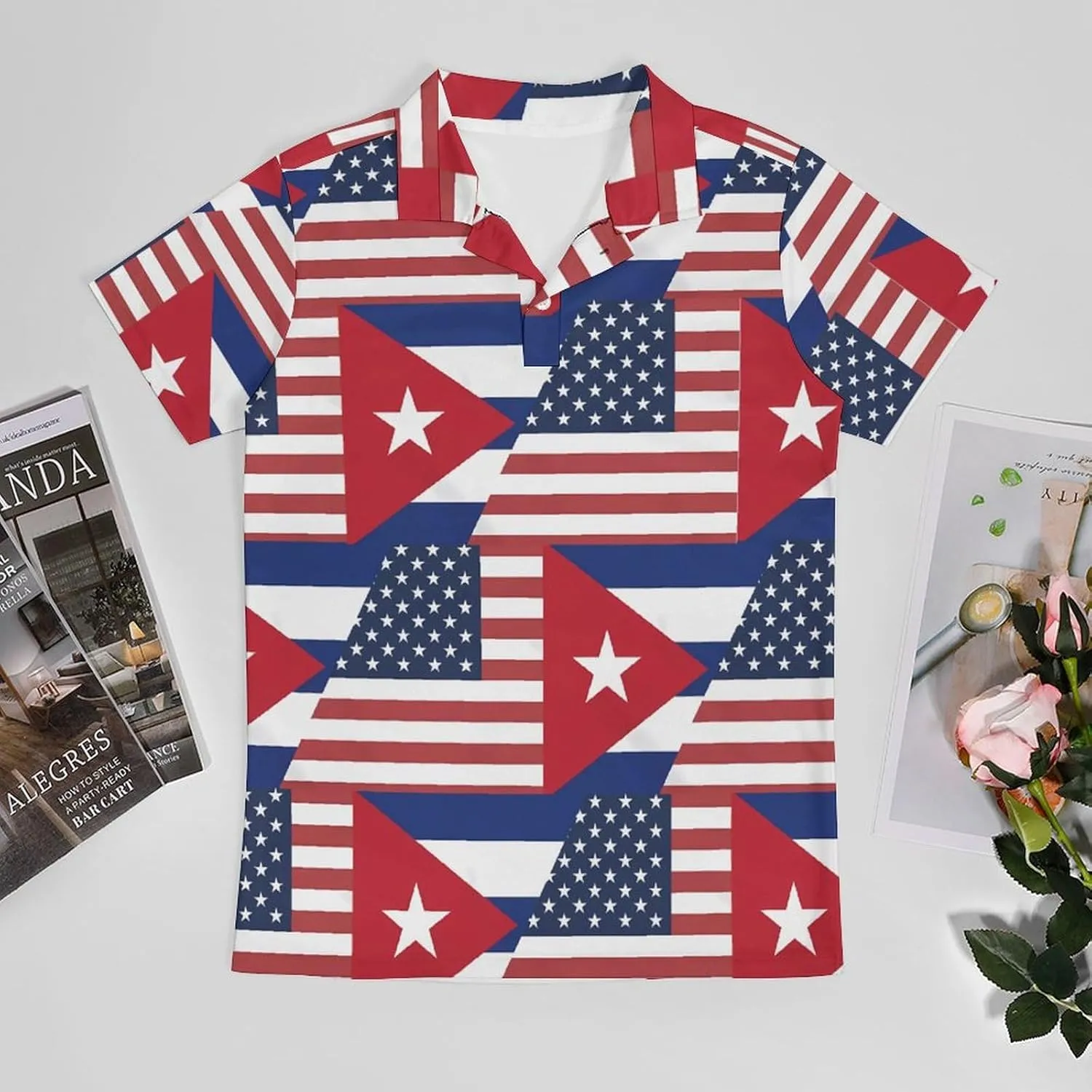 U.S. Cuba Flag Men's Polo Shirt Short Sleeve Casual Athletic Quick Dry Golf T-Shirts