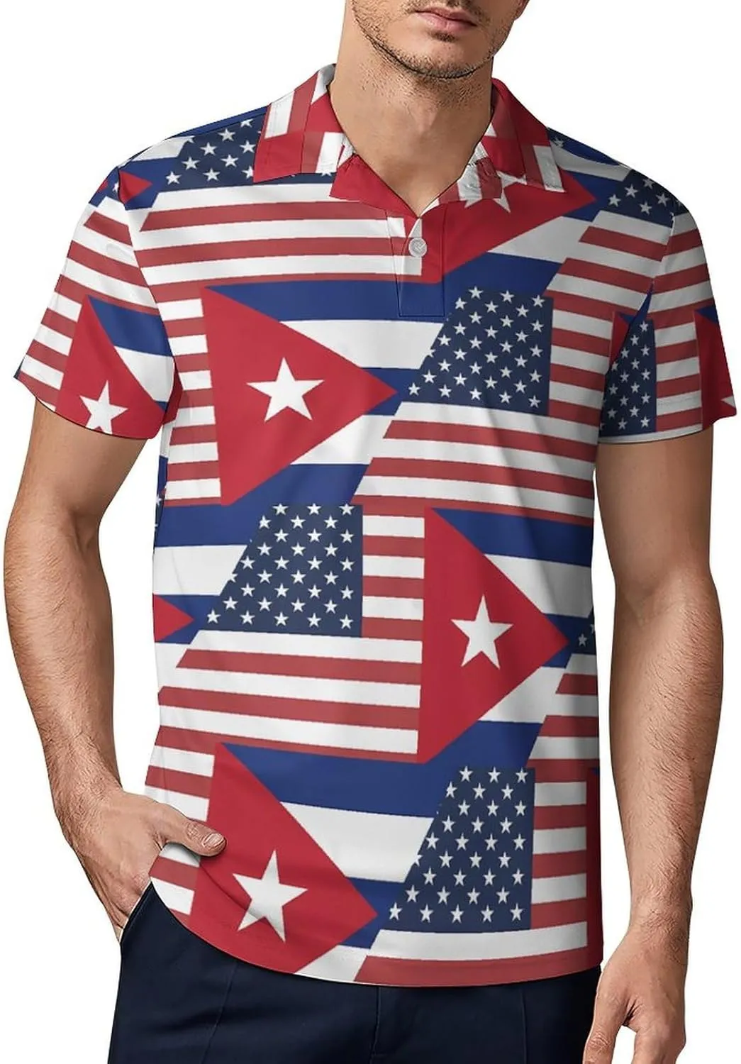 U.S. Cuba Flag Men's Polo Shirt Short Sleeve Casual Athletic Quick Dry Golf T-Shirts