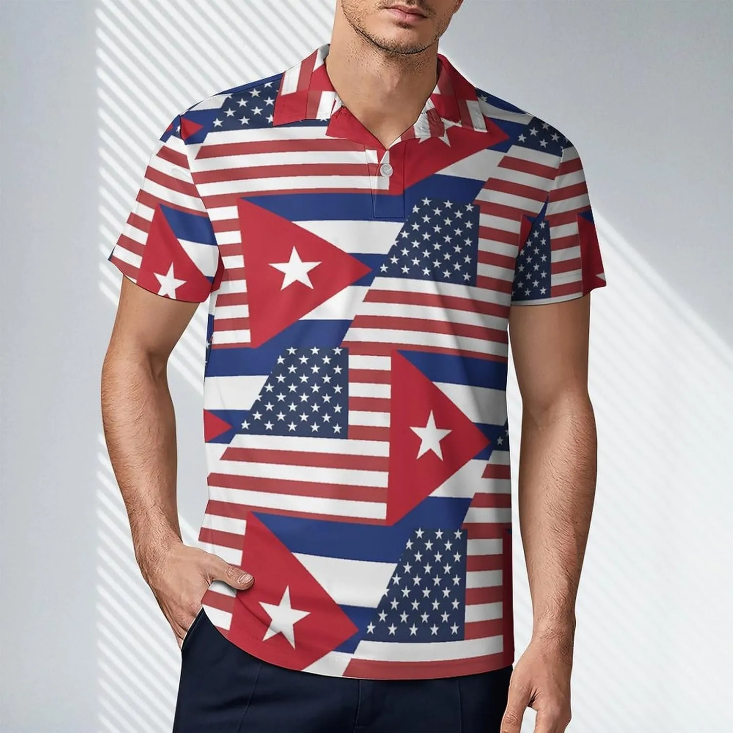 U.S. Cuba Flag Men's Polo Shirt Short Sleeve Casual Athletic Quick Dry Golf T-Shirts