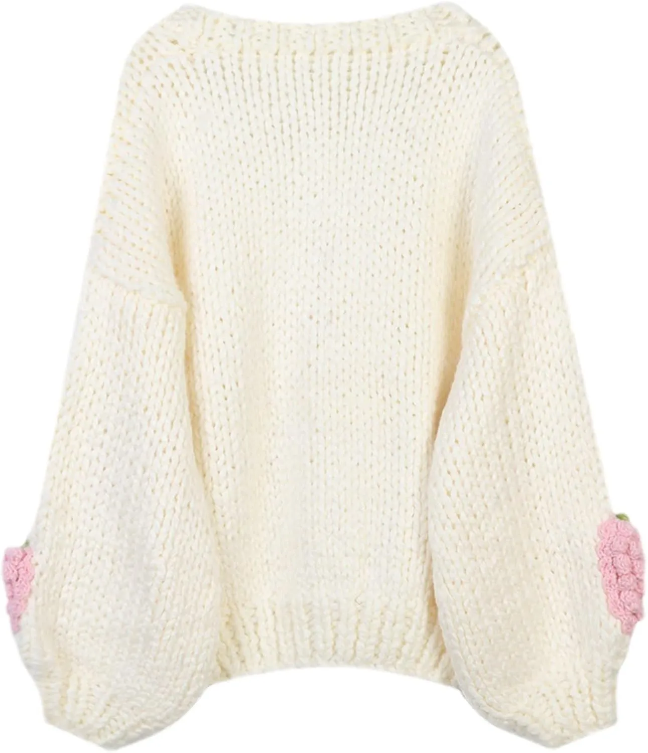 V Neck Sweaters for Women Cute Strawberry Button Loose Cardigan Sweater Open Front Cable Cropped Knit Top