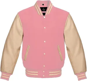 Varsity Jacket Baseball Letterman Bomber Wool & Cream Genuine leather sleeves