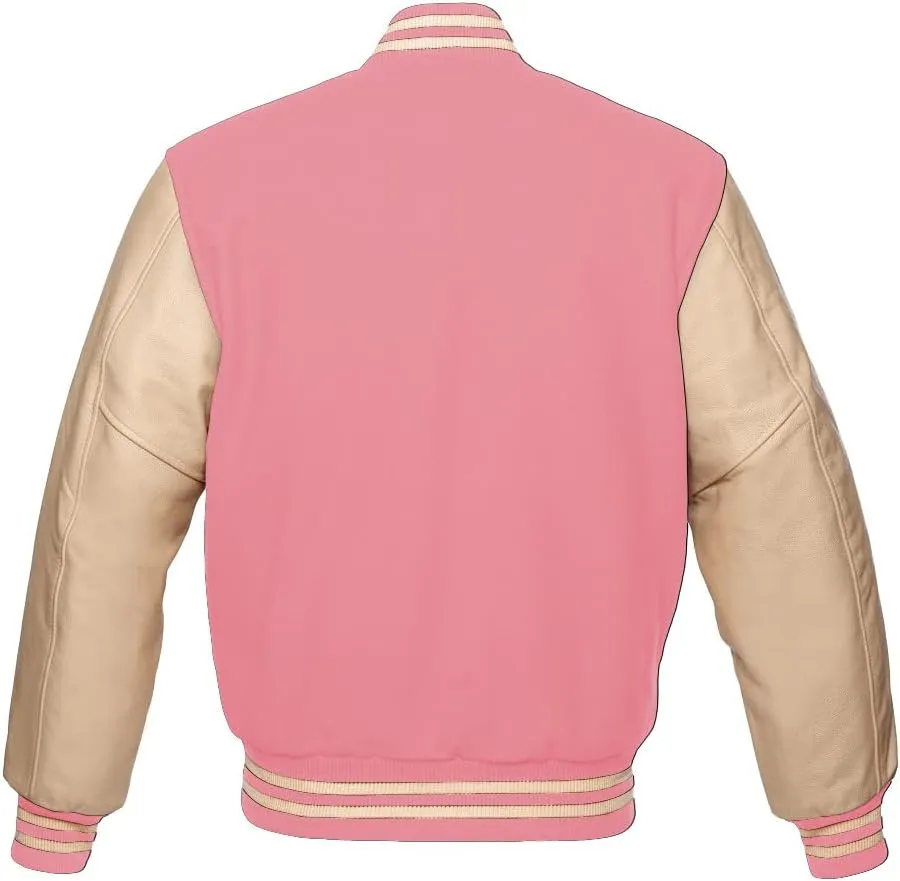 Varsity Jacket Baseball Letterman Bomber Wool & Cream Genuine leather sleeves