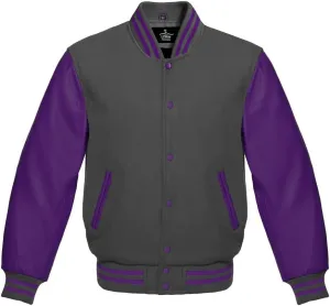 Varsity Jacket Baseball Letterman Bomber Wool & Purple Genuine leather sleeves
