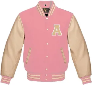 Varsity Jacket Bomber Style School Jacket Wool Premium Cream Leather Sleeves Jacket letter A