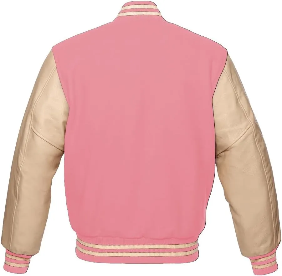 Varsity Jacket Bomber Style School Jacket Wool Premium Cream Leather Sleeves Jacket letter A