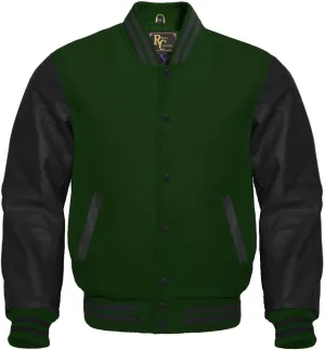 Varsity Letterman Wool & Black Genuine Leather Sleeves Bomber Style Baseball Jacket