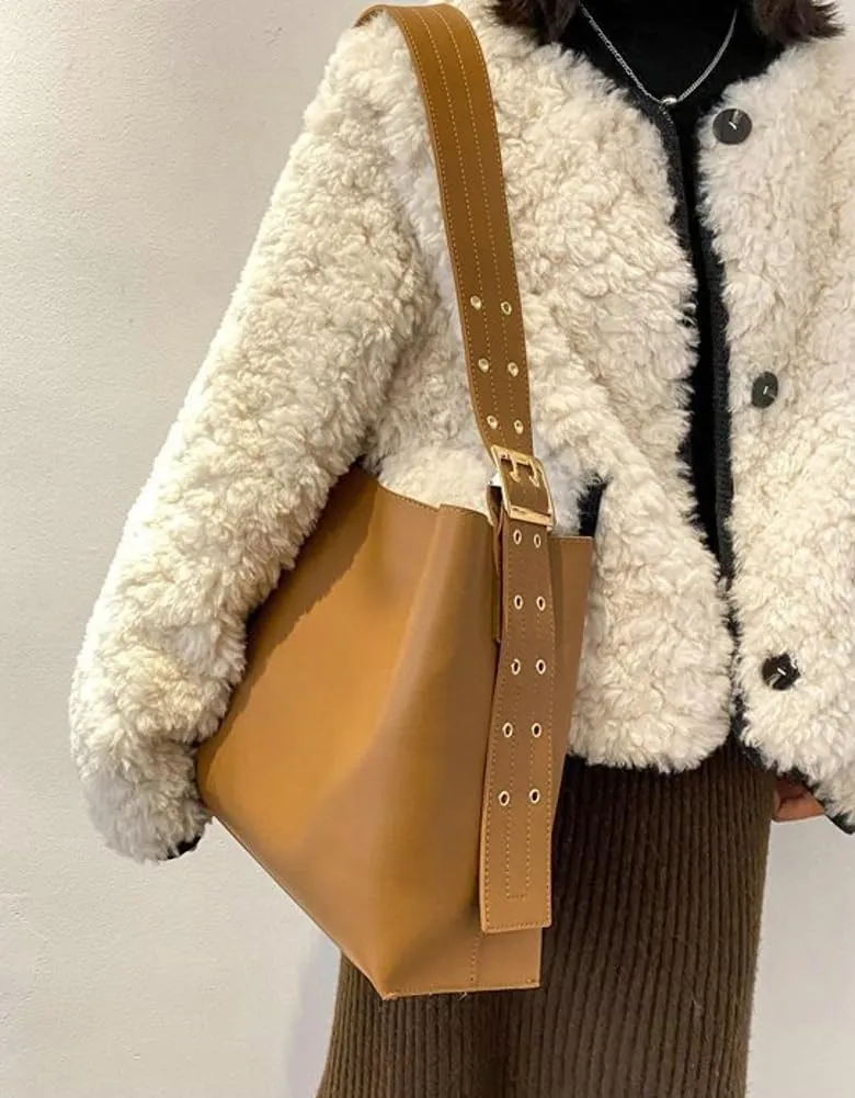 Vegan Leather Hobo Bag for Women Vintage Shoulder Bag Slouchy Bucket Handbag Crossbody Bag with Coin Purse