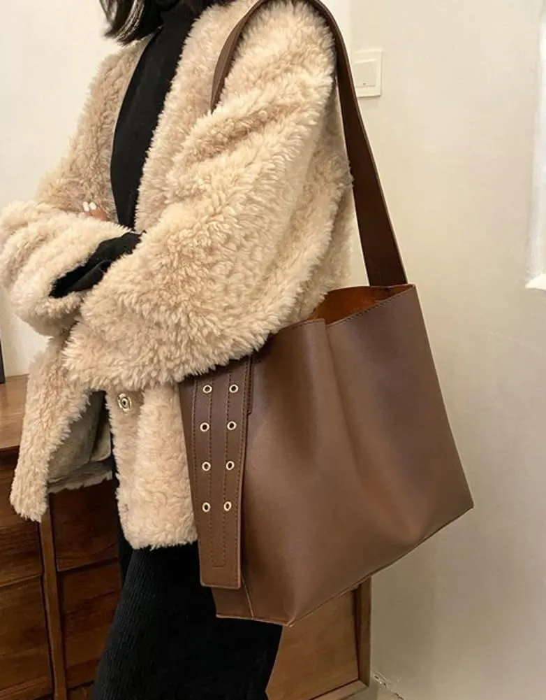 Vegan Leather Hobo Bag for Women Vintage Shoulder Bag Slouchy Bucket Handbag Crossbody Bag with Coin Purse